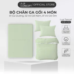 Bộ Chăn Ga Gối 4 Món Lụa Tencel Màu Hồng Salmon