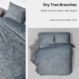 Bộ Chăn Ga Gối 5 Món Cotton Satin Họa Tiết Dry Tree Branches