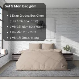 Bộ Chăn Ga Gối 5 Món Lụa Tencel Màu Nâu Trầm