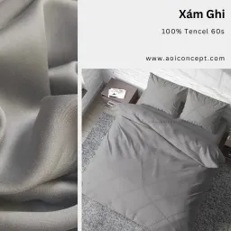 Bộ Chăn Ga Gối 5 Món Lụa Tencel Màu Xám Ghi