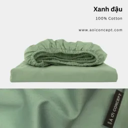 Ga Giường Cotton Satin Bo Chun Màu Xanh Đậu