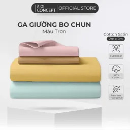 Ga Giường Cotton Satin Bo Chun Màu Xanh Olive