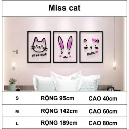 Tranh Dán Tường Mica 3D Khổ Lớn Phong Cách Hoạt Hình Miss Cat