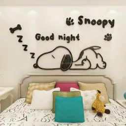 Tranh Dán Tường Mica 3D Khổ Lớn Snoopy