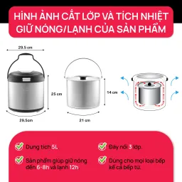 Nồi Ủ Chân Không Giữ Nhiệt Nấu Chậm Làm Mềm La Gourmet 5L Đa Năng