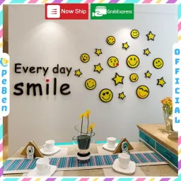 Tranh Dán Tường Mica 3D Khổ Lớn Smile Icon Sticker Cười Vui