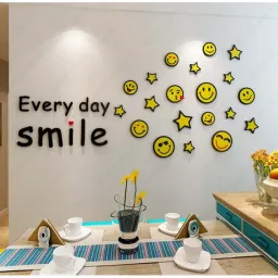Tranh Dán Tường Mica 3D Khổ Lớn Smile Icon Sticker Cười Vui
