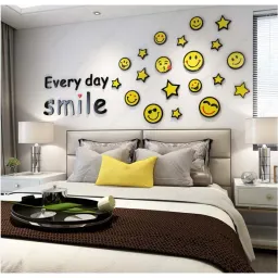 Tranh Dán Tường Mica 3D Khổ Lớn Smile Icon Sticker Cười Vui