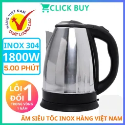 Ấm Siêu Tốc Inox 1,8 Lít Electric Kettle Chính Hãng Đun Sôi Cực Nhanh