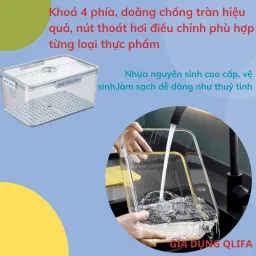 Bộ Hộp Thực Phẩm Nhựa Nguyên Sinh Có Khay Thoát Nước, Nút Thoát Khí, Khóa 4 Phía, Doăng Chống Tràn