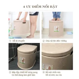 Bô Vệ Sinh Di Động Nhựa Cao Cấp Việt Nhật, Bệ Toilet Cho Người Già, Bà Bầu, Bệnh Nhân, Có Chân Đế Cao Su Chống Chơn Trượt