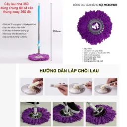 Cây Lau Nhà 360 Độ Inox Cao Cấp Siêu Dày, Chắc Tay, Xoay Nhẹ Tay Kèm Bông Lau