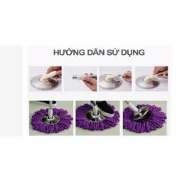 Cây Lau Nhà Tự Vắt Thông Minh 360 Độ Inox Không Rỉ Mâm Nhựa Tròn Kèm Bông Lau