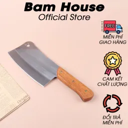 Dao Đại Chặt Xương Inox Bam House Cán Gỗ Lưỡi Ngắn Siêu Bén Cao Cấp