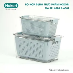 Hộp Đựng Thực Phẩm 2 Lớp Hokori Tiện Lợi, Chia Ngăn, Có Lỗ Thoát Nước