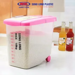 Thùng Đựng Gạo Có Nắp Song Long Plastic Nhựa Cao Cấp Có Bánh Xe Màu Ngẫu Nhiên