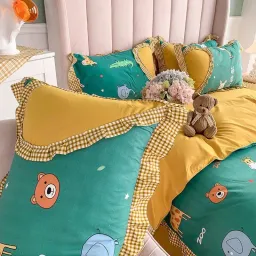 Trọn Bộ Chăn Ga Gối Cotton Đũi Bèo Nơ Cao Cấp - Chất Cotton Thêm Nhiều Họa Tiết Dễ Thương