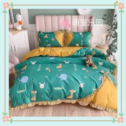 Trọn Bộ Chăn Ga Gối Cotton Đũi Bèo Nơ Cao Cấp - Chất Cotton Thêm Nhiều Họa Tiết Dễ Thương