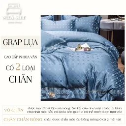 Trọn Bộ Chăn Ga Gối Cotton Lụa In Hoa Văn Cao Cấp - Lụa Hoa Cúc Nhiều Họa Tiết - Cotton Phối Lụa 2 Mặt