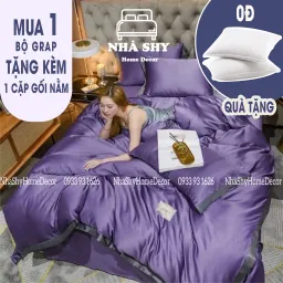 Trọn Bộ Chăn Ga Gối Cotton Viền Phối 2 Màu Cao Cấp - Thái Phối 2 Mặt Cotton Và Lụa