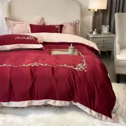 Trọn Bộ Chăn Ga Vỏ Gối Lụa Cotton Hoàng Gia - Họa Tiết Thêu Royal Bedding - Phối Màu