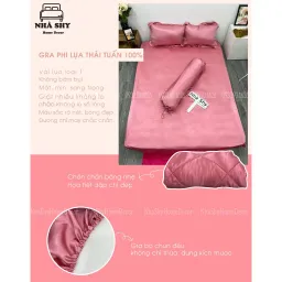 Trọn Bộ Dra Giường Phi Lụa Thái Tuấn Cao Cấp - Size 2Mx1M6