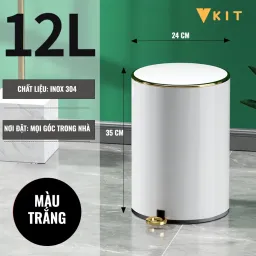 Thùng Đựng Rác INOX Có Nắp Đậy Và Đạp Chân Cao Cấp Kèm Giảm Chấn Và Sáng Bóng 6L - 30L