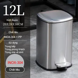 Thùng Đựng Rác INOX Có Nắp Đậy Và Đạp Chân Cao Cấp Kèm Giảm Chấn Và Sáng Bóng 6L - 30L