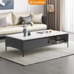 Bàn Trà Sofa Phòng Khách Màu Đen Mặt Giả Vân Đá Trắng Sang Trọng GP296