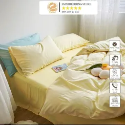 Bộ Chăn Ga Gối Cotton TC Emmidecor Cao Cấp Mẫu Vàng Nhẹ Nhàng Full