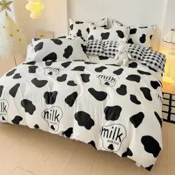 Bộ Chăn Ga Gối Emmibedding, Drap Cotton Poly Hàn Quốc Mẫu Bò Sữa Milk