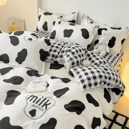 Bộ Chăn Ga Gối Emmibedding, Drap Cotton Poly Hàn Quốc Mẫu Bò Sữa Milk