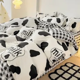 Bộ Chăn Ga Gối Emmibedding, Drap Cotton Poly Hàn Quốc Mẫu Bò Sữa Milk