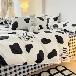 Bộ Chăn Ga Gối Emmibedding, Drap Cotton Poly Hàn Quốc Mẫu Bò Sữa Milk