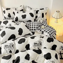 Bộ Chăn Ga Gối Emmibedding, Drap Cotton Poly Hàn Quốc Mẫu Bò Sữa Milk