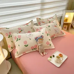 Bộ Chăn Ga Gối Emmibedding, Drap Cotton Poly Hàn Quốc Mẫu Thỏ Tulip