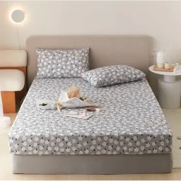 Bộ Ga Giường EmmiBedding 100% Cotton, Bộ Ga Chun Và 2 Vỏ Gối Miễn Phí Bo Chun