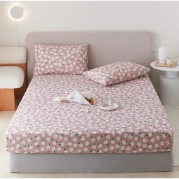 Bộ Ga Giường EmmiBedding 100% Cotton, Bộ Ga Chun Và 2 Vỏ Gối Miễn Phí Bo Chun