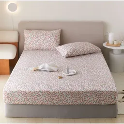 Bộ Ga Giường EmmiBedding 100% Cotton, Bộ Ga Chun Và 2 Vỏ Gối Miễn Phí Bo Chun