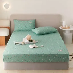 Bộ Ga Giường EmmiBedding 100% Cotton, Bộ Ga Chun Và 2 Vỏ Gối Miễn Phí Bo Chun