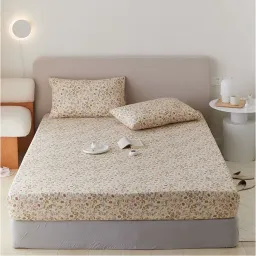 Bộ Ga Giường EmmiBedding 100% Cotton, Bộ Ga Chun Và 2 Vỏ Gối Miễn Phí Bo Chun