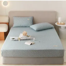 Bộ Ga Giường EmmiBedding 100% Cotton, Bộ Ga Chun Và 2 Vỏ Gối Miễn Phí Bo Chun