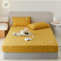 Bộ Ga Giường EmmiBedding 100% Cotton, Bộ Ga Chun Và 2 Vỏ Gối Miễn Phí Bo Chun