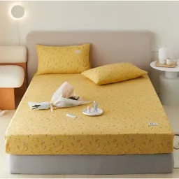 Bộ Ga Giường EmmiBedding 100% Cotton, Bộ Ga Chun Và 2 Vỏ Gối Miễn Phí Bo Chun