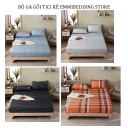 Bộ Ga Giường, Ga Gối Chất Liệu Cotton Tici Emmibedding, Các Mẫu Kẻ Hiện Đại Đủ Size