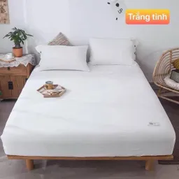 Bộ Ga Giường, Ga Gối TC Trơn 1 Màu EmmiBedding Gồm 1 Ga Và 2 Ao Gối Nằm