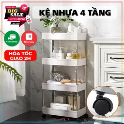 Kệ Đựng Đồ Đa Năng 3 Tầng / 4 Tầng Có Bánh Xe Đẩy Chuyên Dụng Cho Spa, Phòng Tắm, Bếp Chất Liệu Inox Cao Cấp