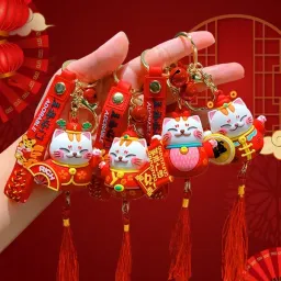 Móc Khoá Mèo Thần Tài Lucky Cat Size Lớn Kèm Chuông