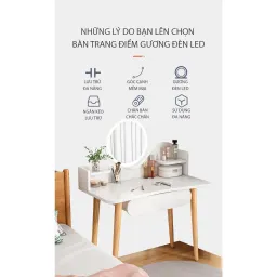 Bàn Trang Điểm Cao Cấp Ngồi Ghế Có Gương Led Thông Minh Thương Hiệu ILUMIA - GP201