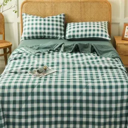 Bộ Chăn Ga Gối Cotton Tici Chăn Trần EMMI Bedding Mẫu Caro Xanh Lá, Grap Nệm Thun Lạnh Hàn Quốc Drap Giường Đệm Đủ Size